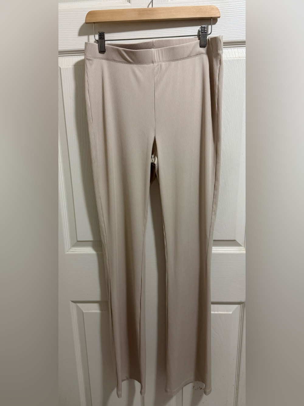 H&M Beige Straight-Leg Ribbed Pants